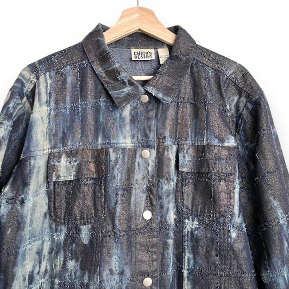 Vintage Chico's Size 3 Raw Edge Metallic Snap Front Tie Dye Shacket Women's XL - Picture 3 of 9